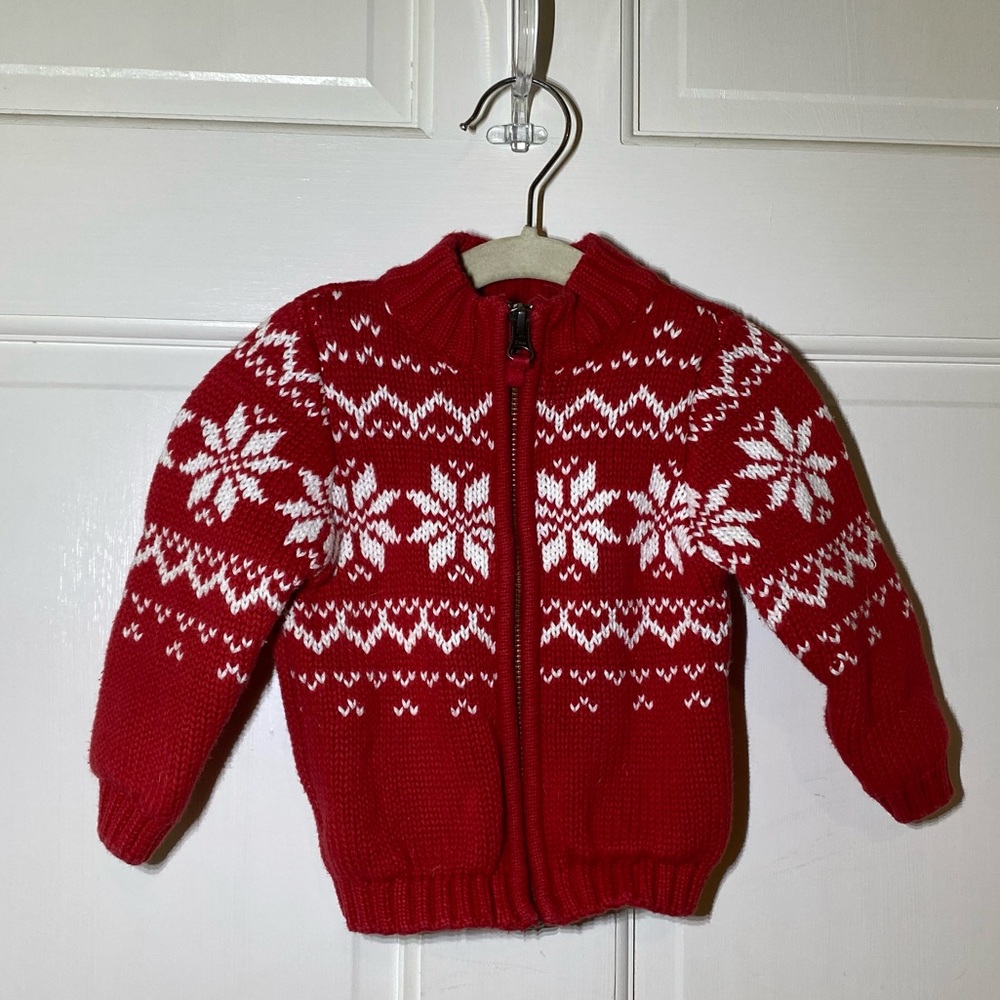 Carter’s Baby Red Christmas Fair Isle Zippered Knit Sweater